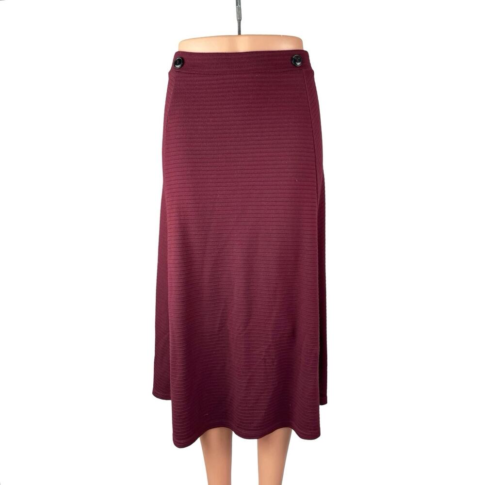 Side Party Women's Red Ribbed High Rise Pointelle Maxi Flare Sweater Skirt Sz S
